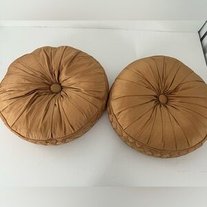 Round Burnished Peach Pleated Throw Pillows - Pair